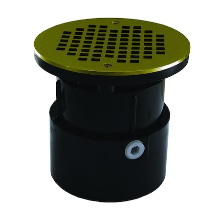 Jones Stephens 4in. ABS Over Pipe Fit Drain Base with 3-1/2in. Plastic Spud and 6in. Polished Brass Strainer D53045